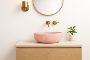 Em primeiro lugar, a cuba de pedra no banheiro une estética sofisticada e longa durabilidade. No entanto, para acertar na compra, é essencial entender as diferenças entre materiais, medidas e cuidados de uso. Então, com as dicas certas, você garante funcionalidade, beleza e manutenção simples no dia a dia. Tipos de cuba em pedra Antes de tudo, diferencie: Cuba de apoio em pedra: peça separada da bancada. Instalação prática e visual marcante. Cuba esculpida na bancada: a própria bancada forma a cuba com queda d’água oculta. Além disso, oferece leitura clean e contínua. Materiais (quando usar cada um) Granito/quartzito: resistentes, porosidade menor. Ideais para uso intenso. Quartzo/porcelanato técnico: baixa absorção e manutenção fácil. Por outro lado, exigem instalação qualificada. Mármore/limestone: aparência nobre. Entretanto, pedem selante e cuidado com ácidos (vinagre, cítricos). Pedra-sabão/ardósia: visual orgânico; por fim, use selador para evitar manchas. Medidas e ergonomia (sem respingo!) Em seguida, considere padrões que funcionam no dia a dia: Altura final da bancada: 85–90 cm do piso. Profundidade útil da cuba: 10–12 cm para conter respingos. Largura mínima da cuba: 40–45 cm (lavabos) e 50–60 cm (banheiros de uso diário). Queda/ralo da esculpida: garanta declividade suave e sifão bem posicionado. Prós e contras da cuba de pedra no banheiro Sobretudo, prós: durabilidade, estética premium, personalização de medidas, sensação de peça única. Já os contras: peso/estrutura, custo maior em algumas pedras, risco de manchas nas pedras porosas se não houver selante periódico. Acabamentos que valorizam a cuba de pedra no banheiro Combine a pedra com, por exemplo: Metais em latão escovado ou preto fosco; Torneira de parede para bancada slim; Iluminação quente (2700–3000K) em arandela ou fita de LED no espelho; Revestimentos como zellige, cimento queimado suave ou carvalho para aquecer. Manutenção simples Por fim, adote rotina amiga da pedra: Limpeza com detergente neutro e pano macio; Nada de produtos ácidos/abrasivos; Reaplique selante conforme indicação do fabricante (sobretudo em mármores/limestones); Se acontecer uma mancha, seque na hora e use removedor específico para o tipo de pedra. FAQ rápido Cuba de pedra mancha? Pode manchar se a pedra for porosa e estiver sem selante. Qual pedra dá menos manutenção? Quartzo, porcelanato técnico e muitos quartzitos. Qual a altura ideal? Entre 85 e 90 cm do piso até o topo da bancada. Conclusão Em resumo, com o material certo, medidas equilibradas e cuidados básicos, a cuba de pedra no banheiro entrega beleza duradoura e praticidade. O resultado é um espaço elegante, funcional e fácil de manter. Finalmente, aqui no Decorando Ambientes, você encontra ideias criativas, práticas e elegantes para transformar cada cantinho da sua casa com charme e bem-estar. Continue nos acompanhando para descobrir mais inspirações que tornam o seu lar ainda mais especial!