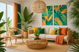 Cores vibrantes e tropicais na decoração: alegria para sua casa