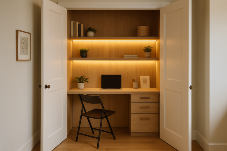 Mini escritório no armário: funcionalidade com estilo