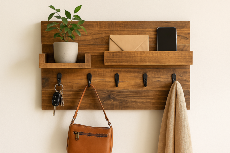 Organizador de entrada de casa em madeira reciclada